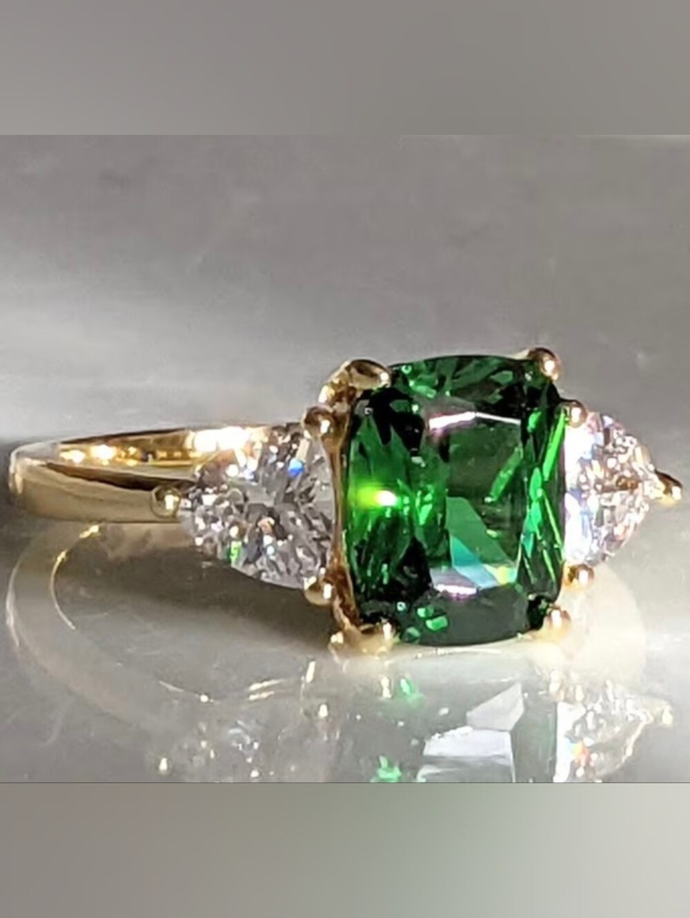 Emerald Green & Swarovski Crystal 14K Gold Plated Ring Size 9 Love/Promise/New